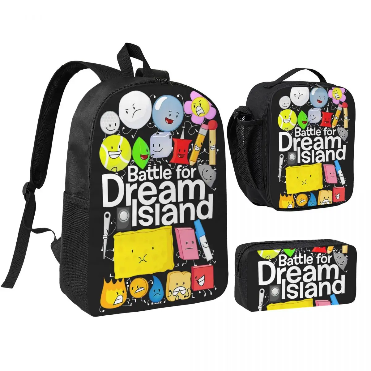 BFDI Poster Backpack Boys Girls BookBag School Bag Shoulder Bags 3ps Insulated Lunch Bag Pencil Case