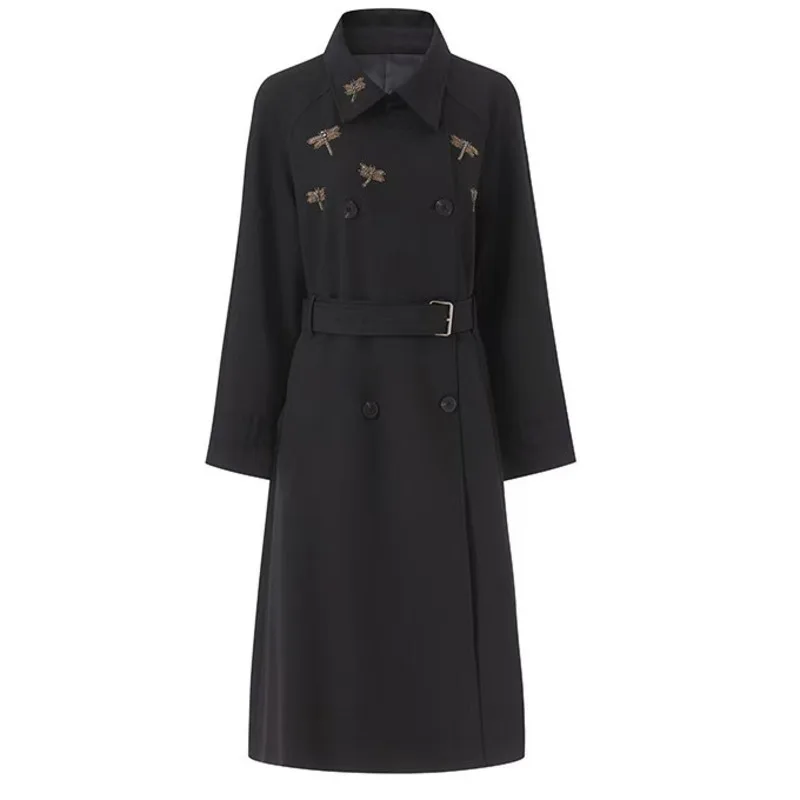 LEOSOXS 高級カシミヤ製 暖かいレジャーウェア レディース ビーズ刺繍入りトンボ柄コート オールマッチング ファッションアウター トレンド