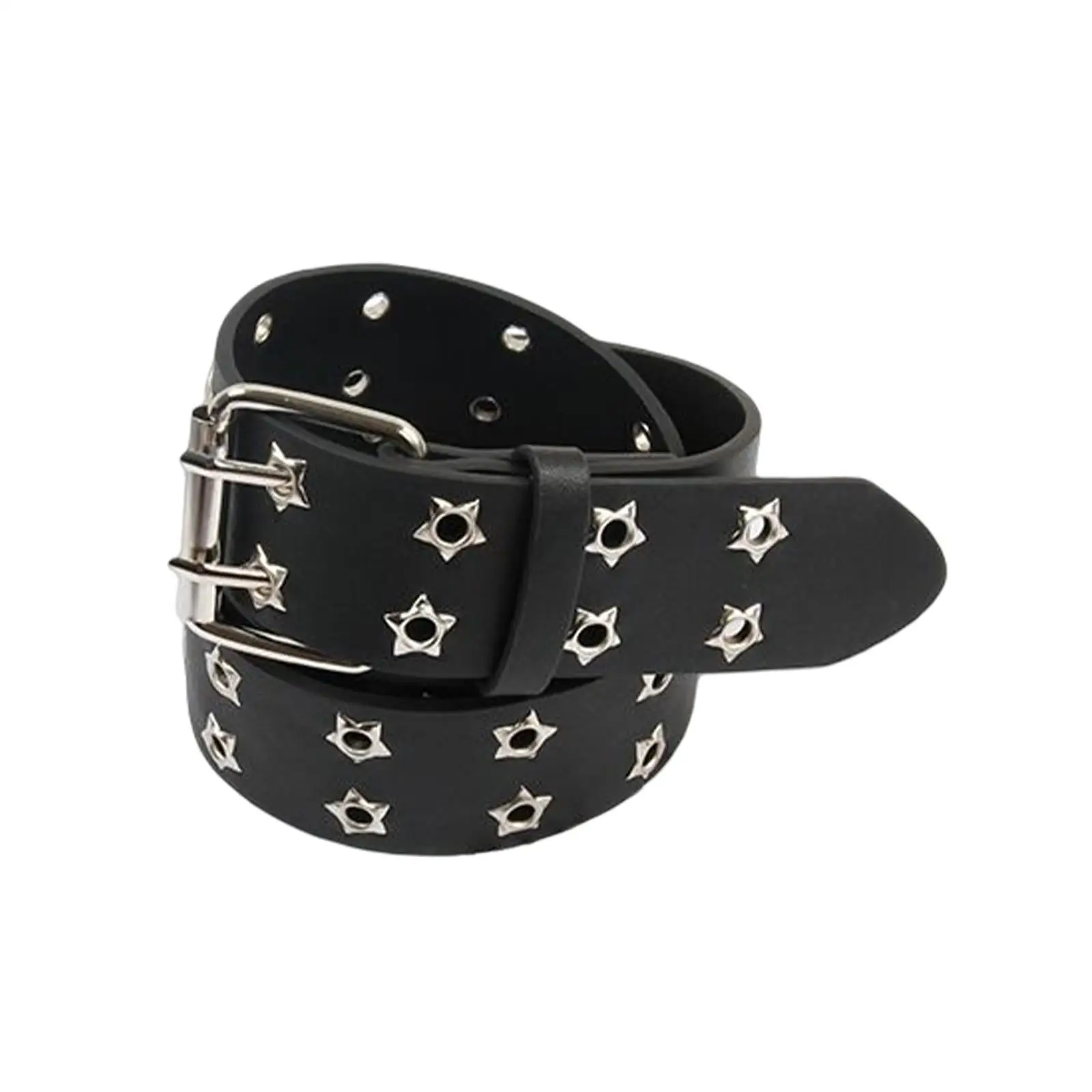 Double Grommet Belt PU Leather Pin Buckle Punk Waist Belt for Club Halloween