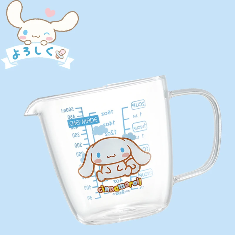 

Sanrio стеклянный мерный стакан аниме Cinnamoroll 500 мл, Размер шкалы с ручкой, инструменты, домашний подарок для кухни