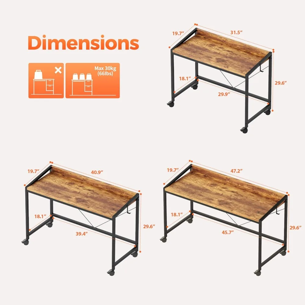 مكتب ألعاب مدمج على عجلات للمساحات الصغيرة، ومكتب منزلي حديث وبسيط وطاولة كتابة للدراسة #2