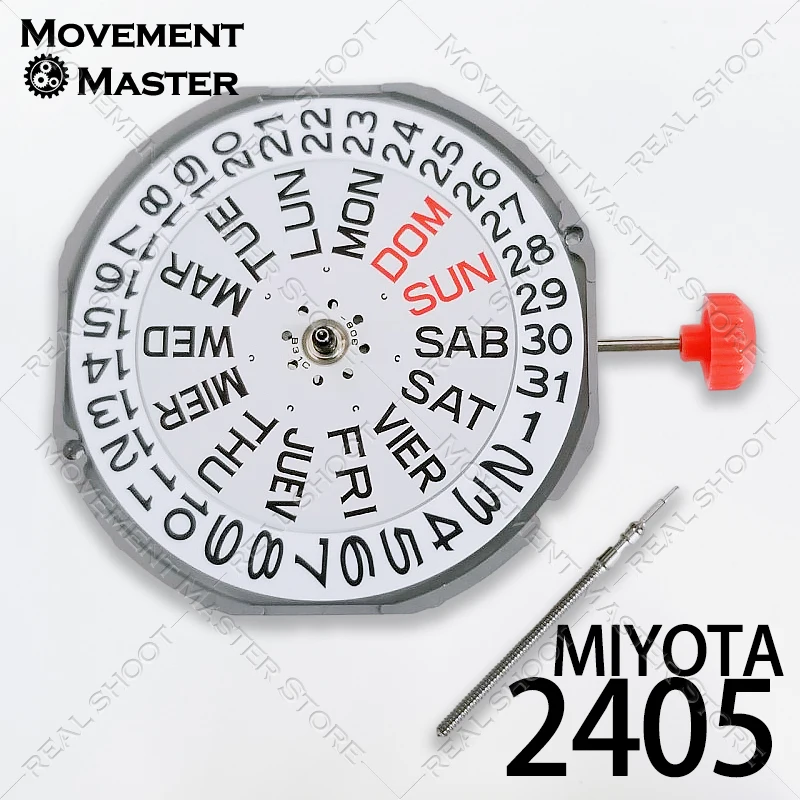 Miyota 2405 Quartz Movement Double Calendar Watch Parts Day Date Display at 3:00 Repair and Replacement Accessories