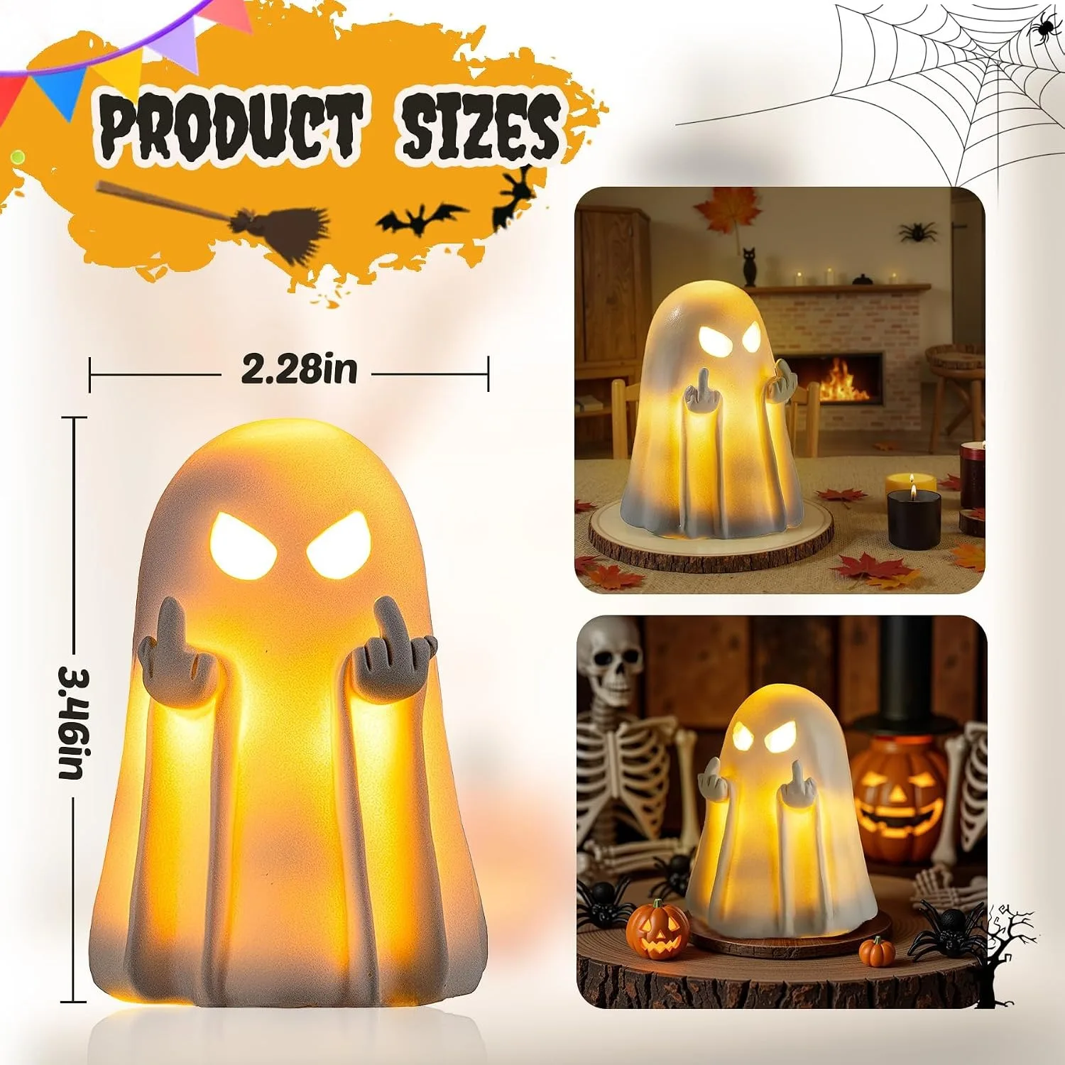 Halloween Ghost Figurine Middle Finger Small Spooky Ghost Statue Resin Statue for Party, Home, Indoor & Porch Decor