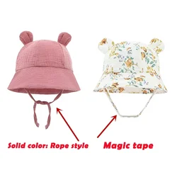 Newborn Baby Hat Infant Muslin Bucket Hat Kids Bear Ears Summer Beach Sun Caps Boys Girls Easter Hats for Toddlers 3-12 Months