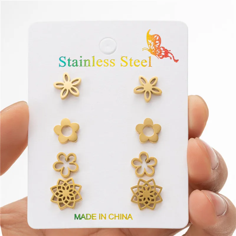 4Pairs Stainless Steel Flower of Life Stud Earrings for Women 2024 Fashion Mandala Yoga Spiritual Jewelry Daisy Studs Accessorie