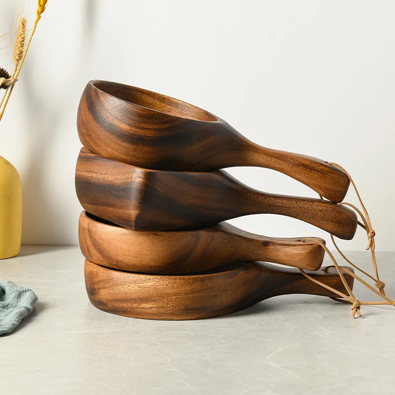 Large Size South American Walnut Salad Bowl with Wooden Handle