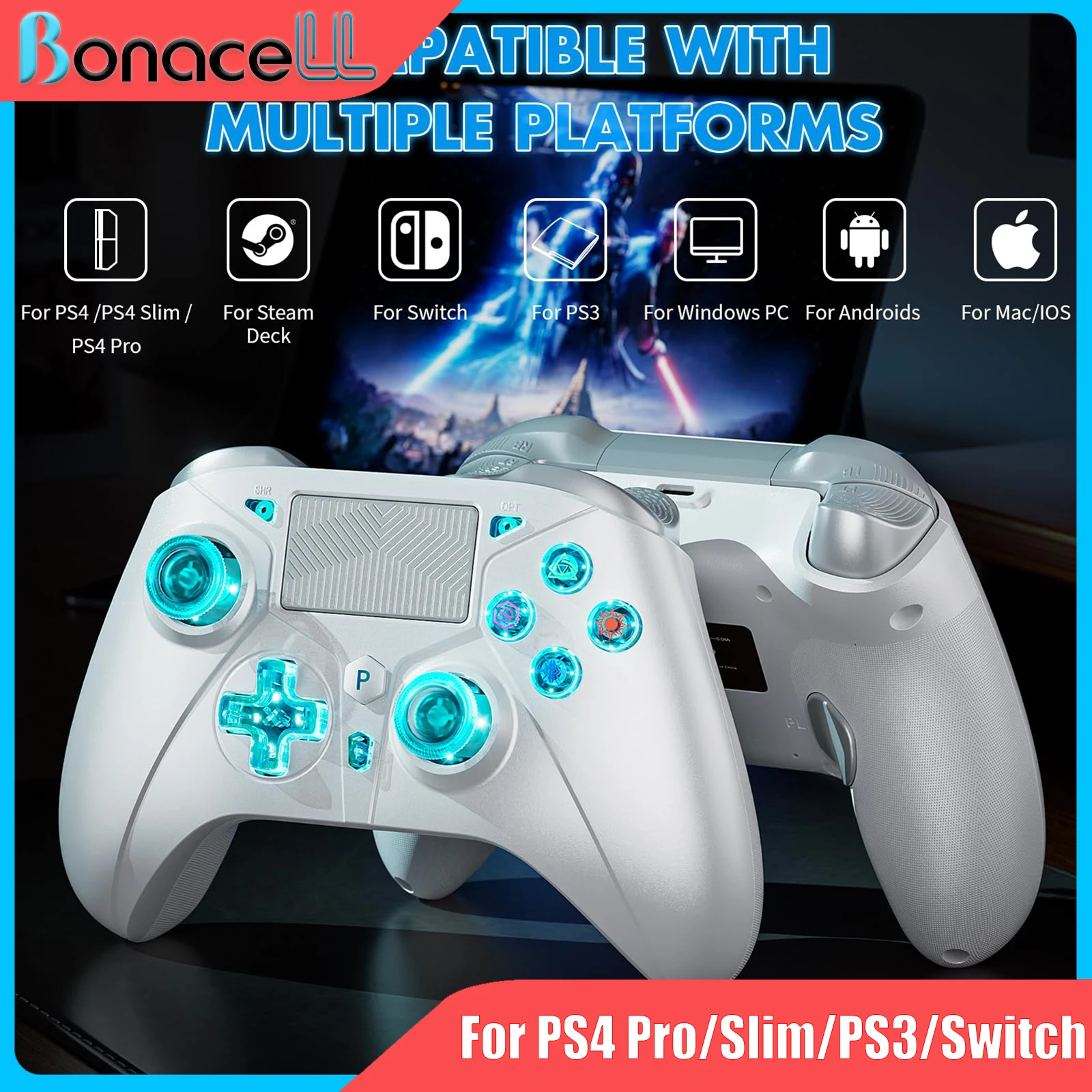 

Wireless Controller for PlayStation 4/PS4 Pro/Slim/PS3/PC/IOS/Switch Gamepad Turbo Dual Shock Vibration 6Axis Gyro Game Joystick