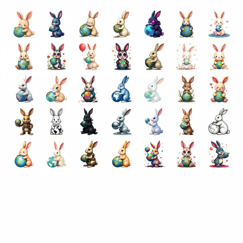 35pcs-50pcs Cute Rabbits Stickers Whimsical Earth  Stickers Stationery Stickers For DIY Phone Guitar Laptop Notebook
