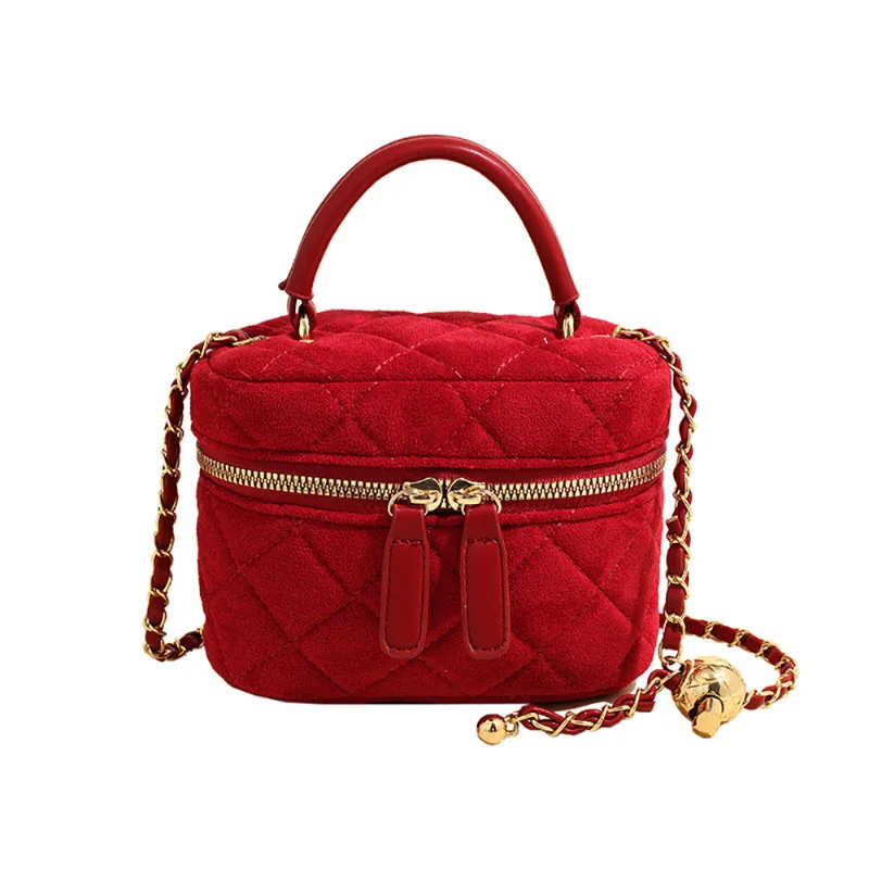 Mini Faux Suede Chain Small Square Bag Fashion Design Sense Red Texture Simple Crossbody Bag Korean Small Fragrance Wind Handbag