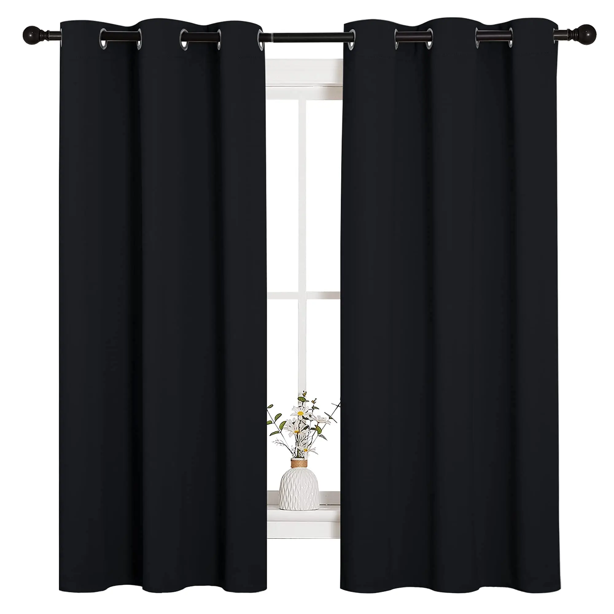 

Pitch Solid Thermal Insulated Curtains, Darkening Grommet, Blackout, Long Drapes, Living Room, Bedroom Window, 2 Panels Set