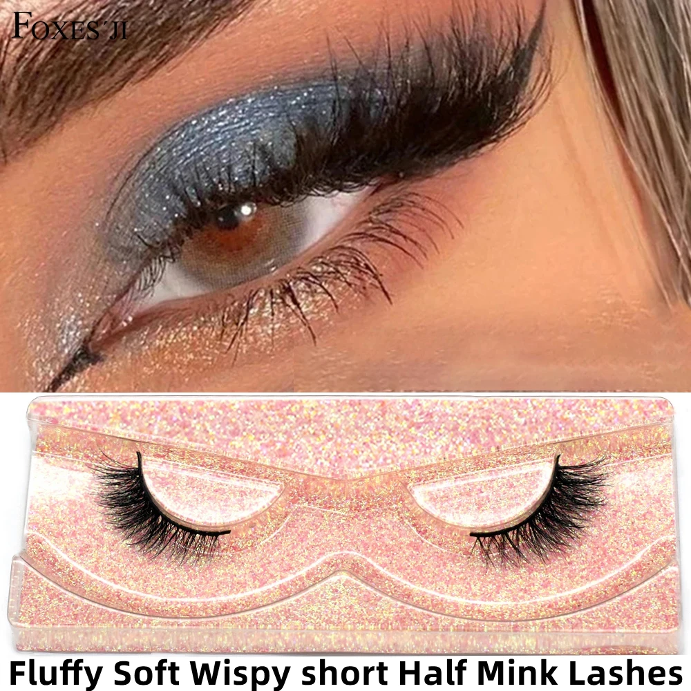 FOXESJI Makeup False Eyelashes Short Mink Half Lashes Fluffy Wispy Soft Cross Mink Eye Lashes Natural Short Lashes Extension