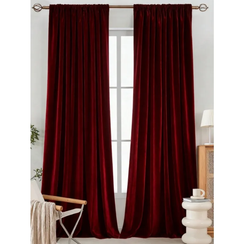1 Piece Modern Minimalist Red Living Room Curtains Bedroom Luxury Heavy Duty Insulated Velvet Curtains