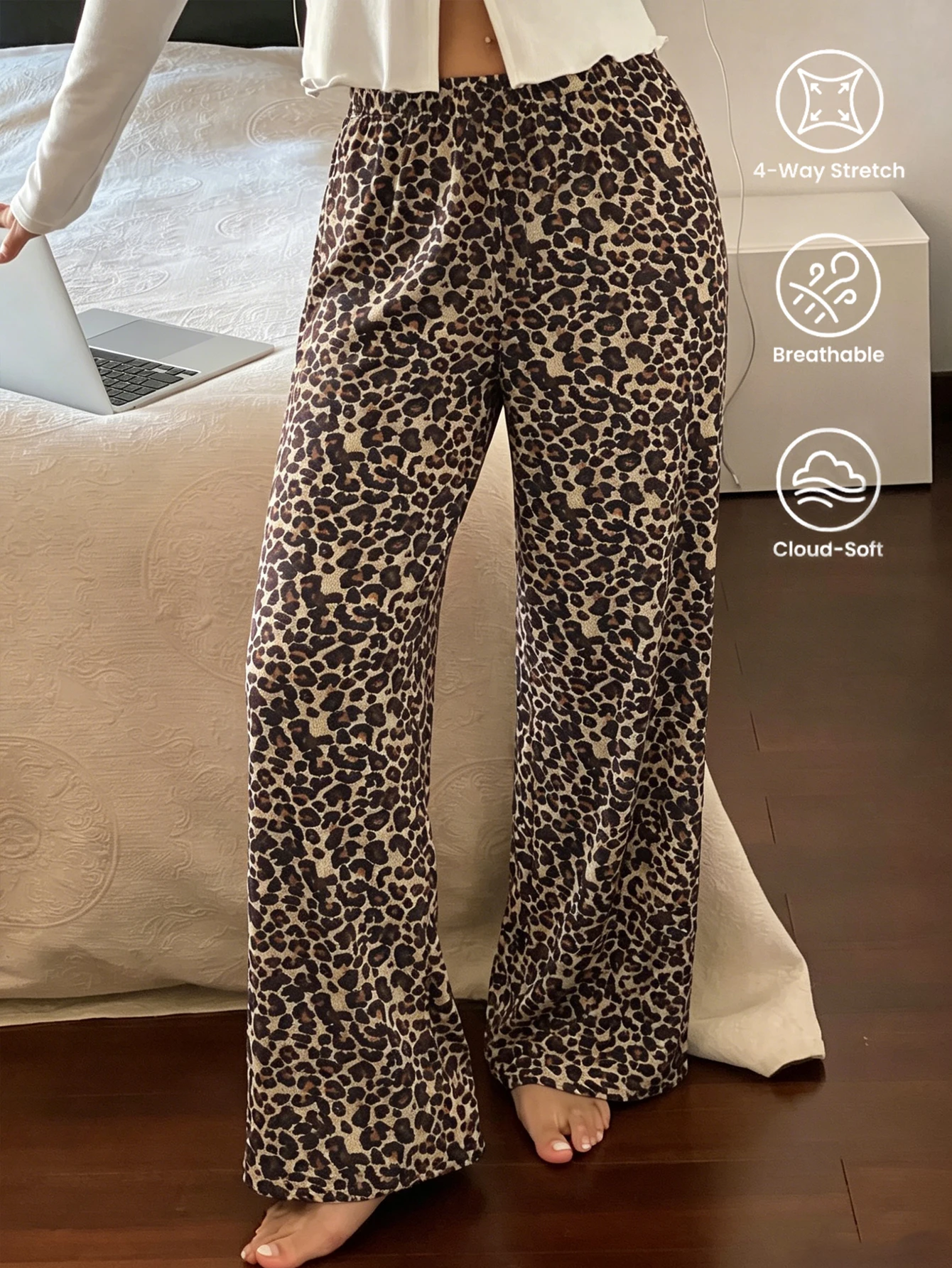 Womens Leopard Print Pajama Pants Elastic Waist Comfortable Casual Long Trousers Soft Loungewear Sleep Pants For Home Daily Wear image 4