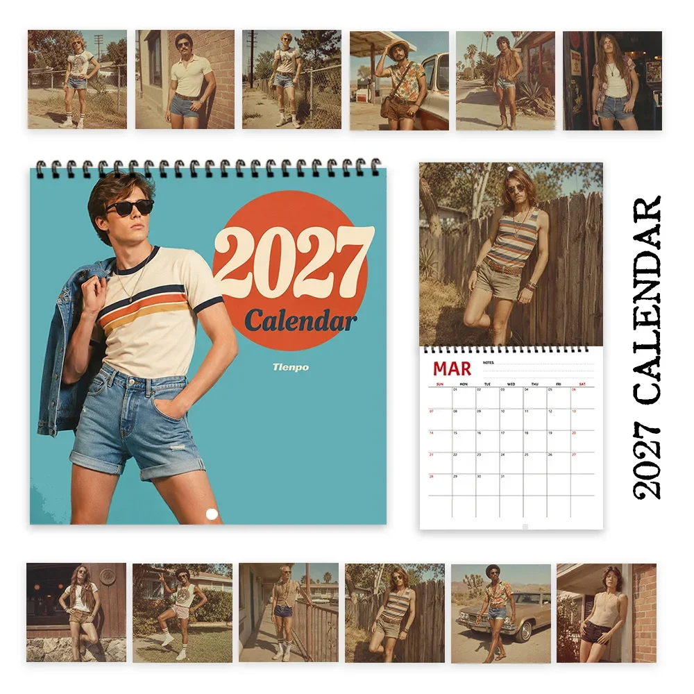1pc 2027 American Retro Outfit Wall Calendar,12‑Month Planner,Gift For Back‑to‑School,Christmas,,New Year,Free Stickers Included
