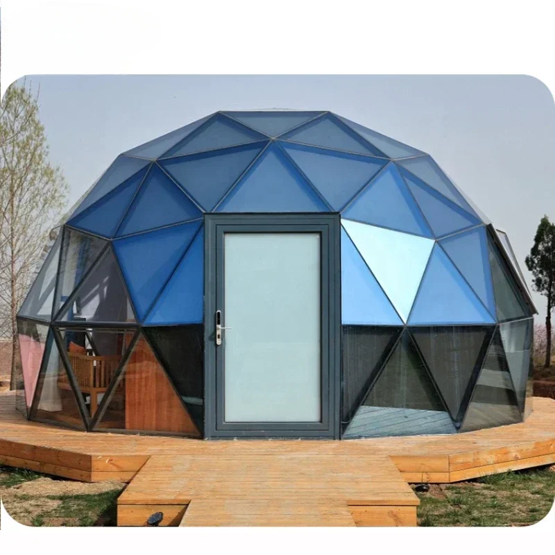 Custom Durable Outdoor Waterproof Round Luxury Resort Glamping Geodesic Hotel Steel Reflective Mirror Glass Dome Tent For Sale