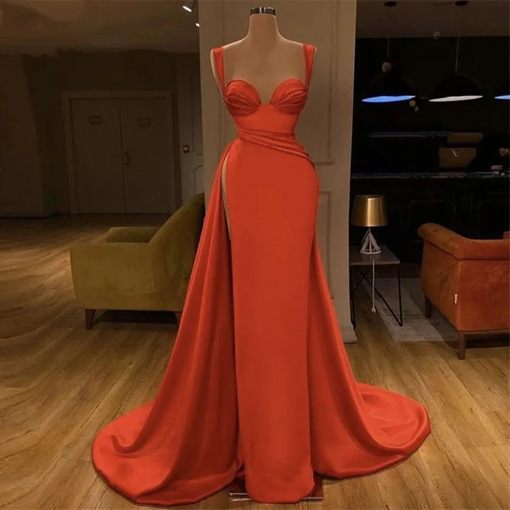 Simplicity Red Mermaid Women Evening Dresses Formal Elegant Prom Gowns Of School Shining Satin Mopping Length Princess Robe 2024