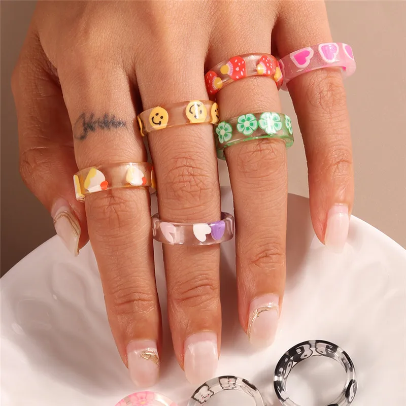 Aihua Korean Colorful Flower Ring Sets Bohemia Handmade Multi Beaded Rice Beads Finger Ring For Women Beach Jewelry Gifts