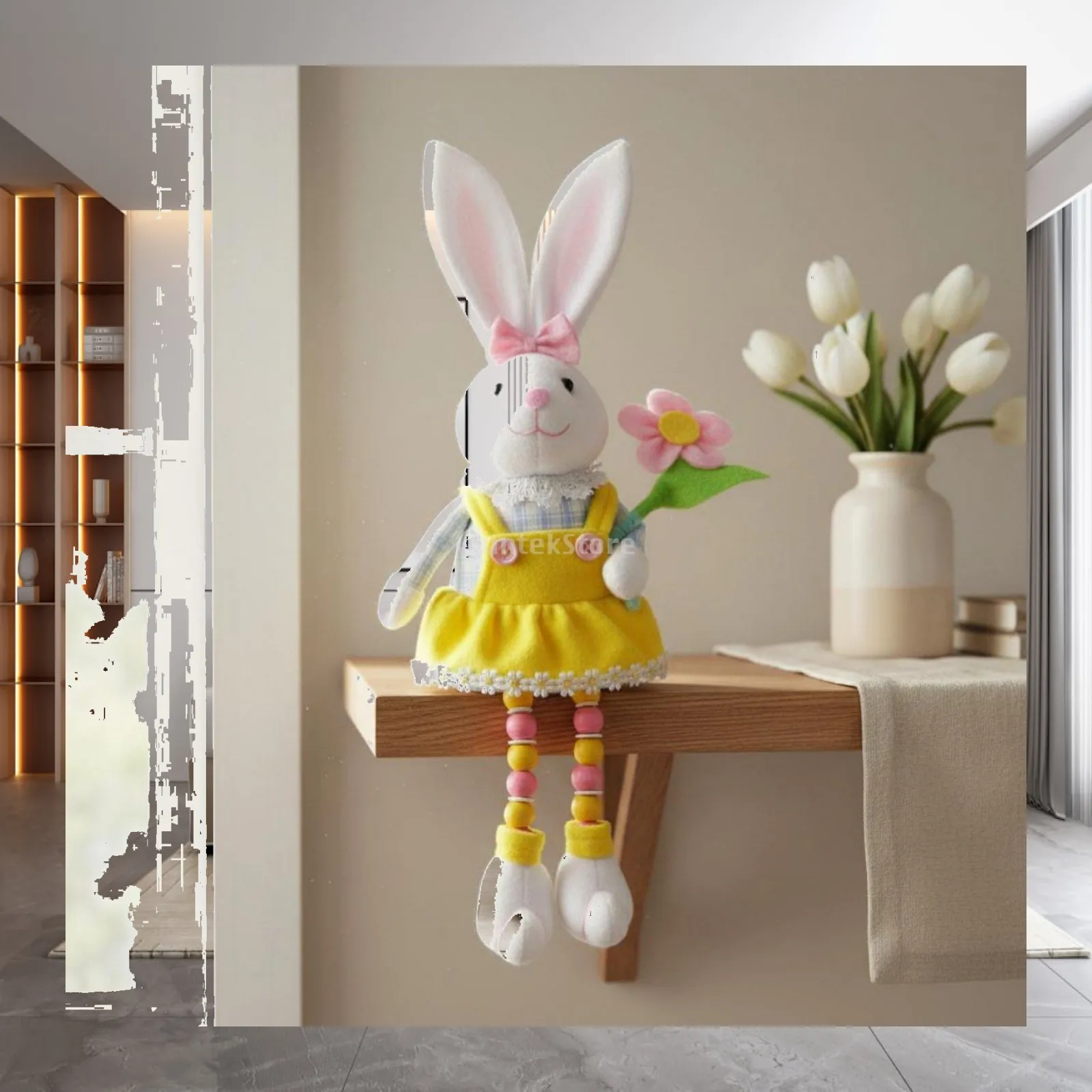 Beaded Leg Rabbit Stuffed Toy Pastoral Design Easter Rabbit Stuffed Toy Cute