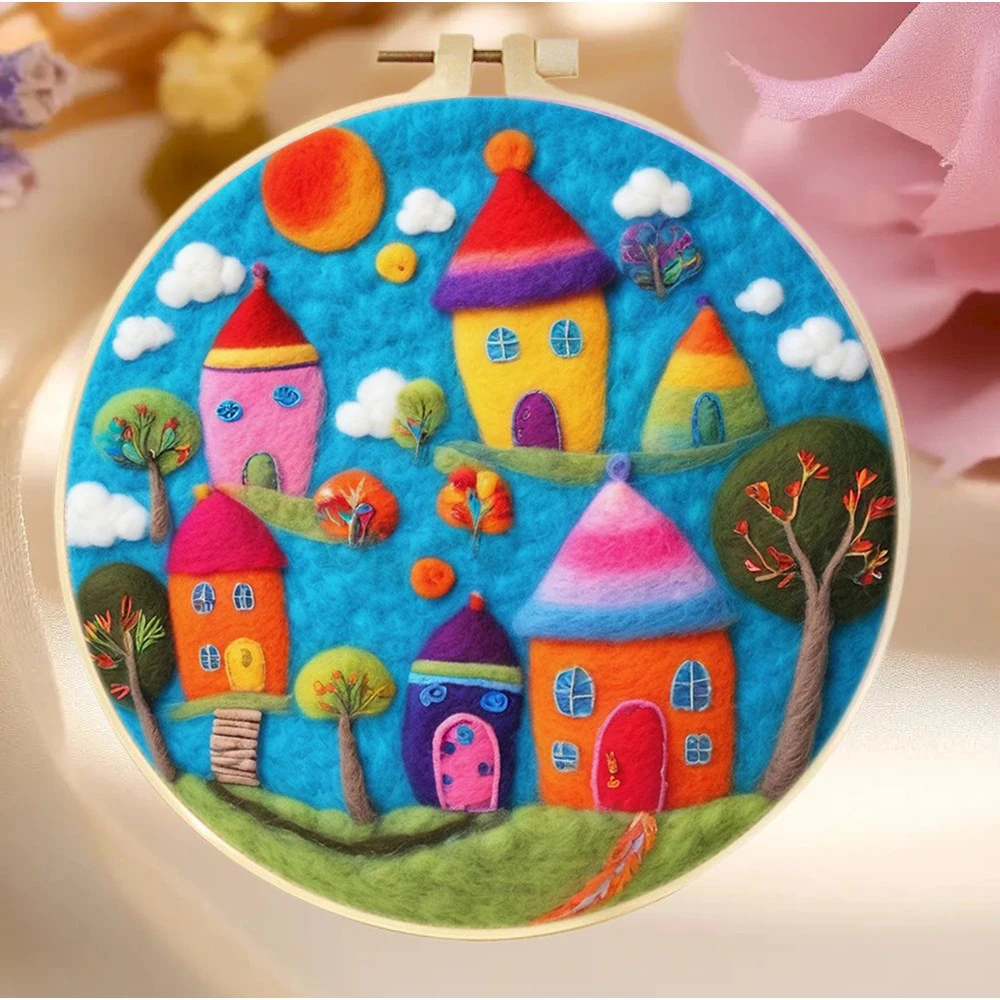

Colorful Castle Needle Felt Starter Kit For Adult Diy Wool Felting Painting Beginners Kit Embroidery Frame Wool Needlework Craft