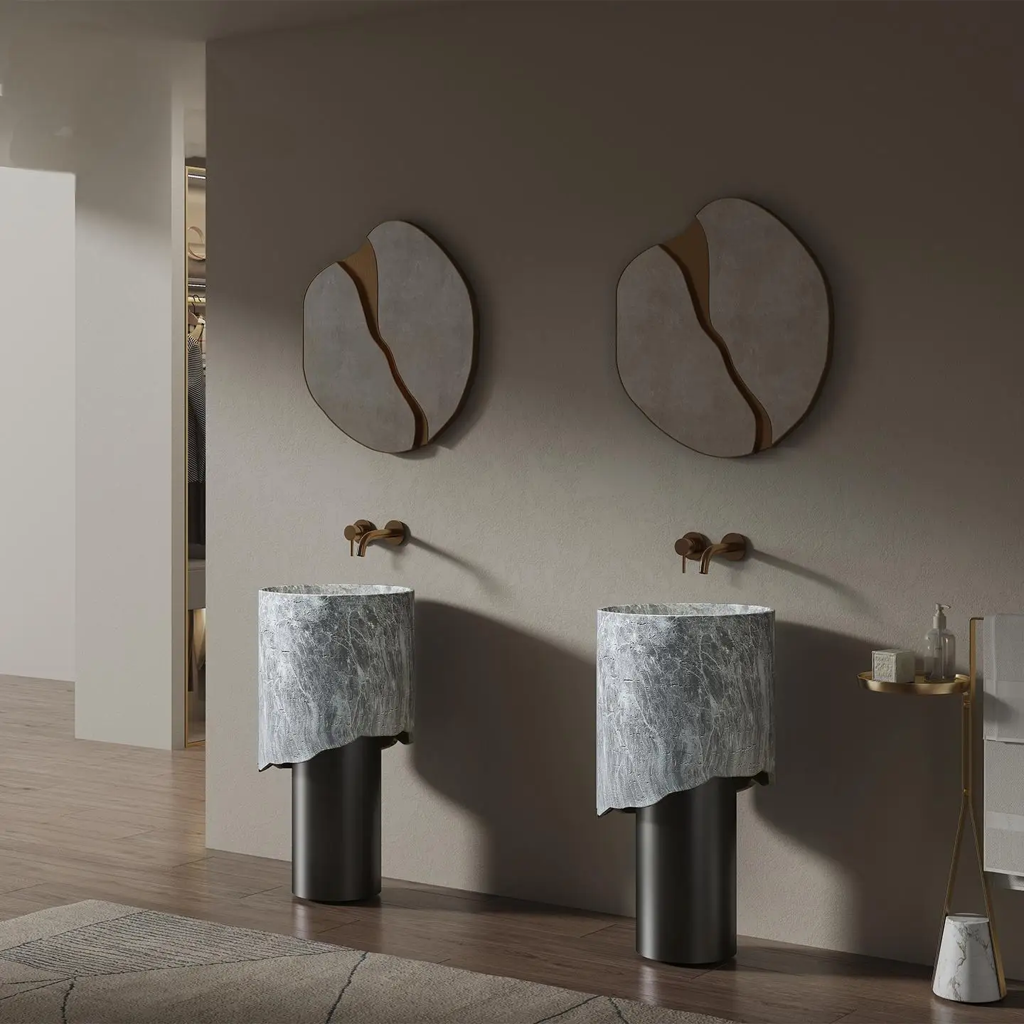 Round Pedestal Sink, Minimalist Freestanding Ceramic Washbasin for Bathroom Vanity, Customizable Lavatory Basin