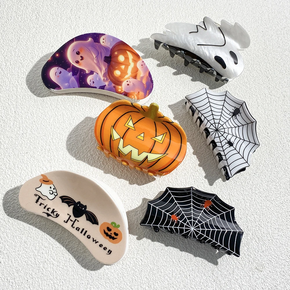 Creative Funny Halloween Festival Gifts Headwear New Pumpkin Ghost Spider Cat Printed Hair Clip Claw Accessories For Women Girls