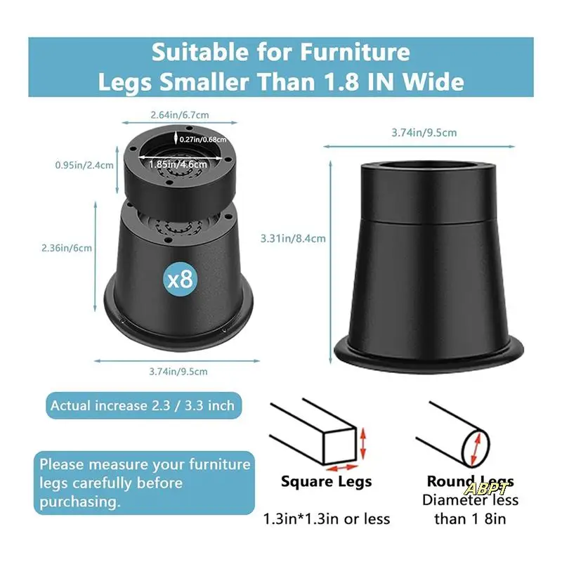 3 Inch Bed Risers Heavy Duty Furniture Riser, Bed Lifts Risers, Bed Elevator Supports Up To 6,000 Lbs 8 Pack