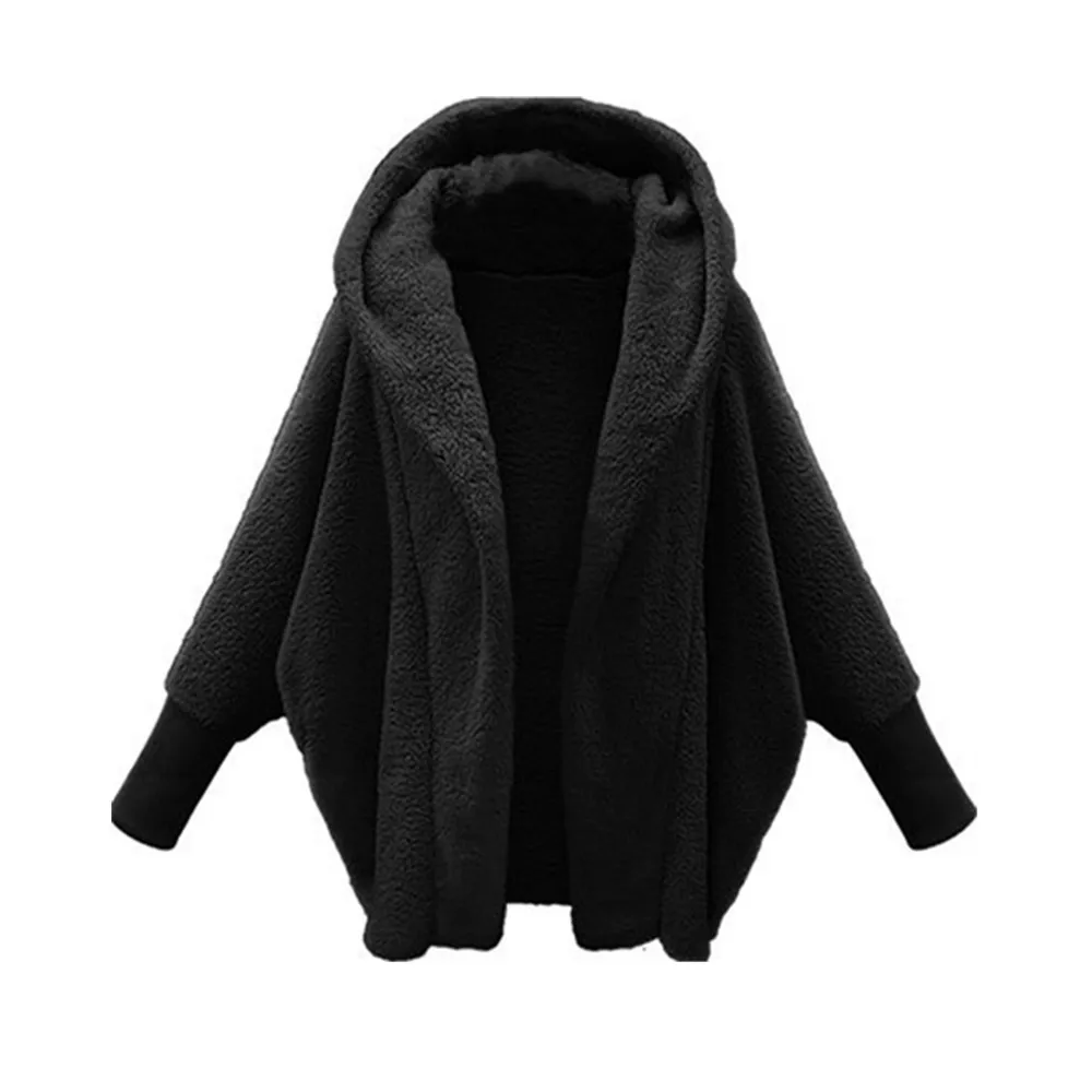 2025 Autumn and Winter European and American Women's Clothing Solid Color Long-sleeved Hooded Loose Plush Jacket Women