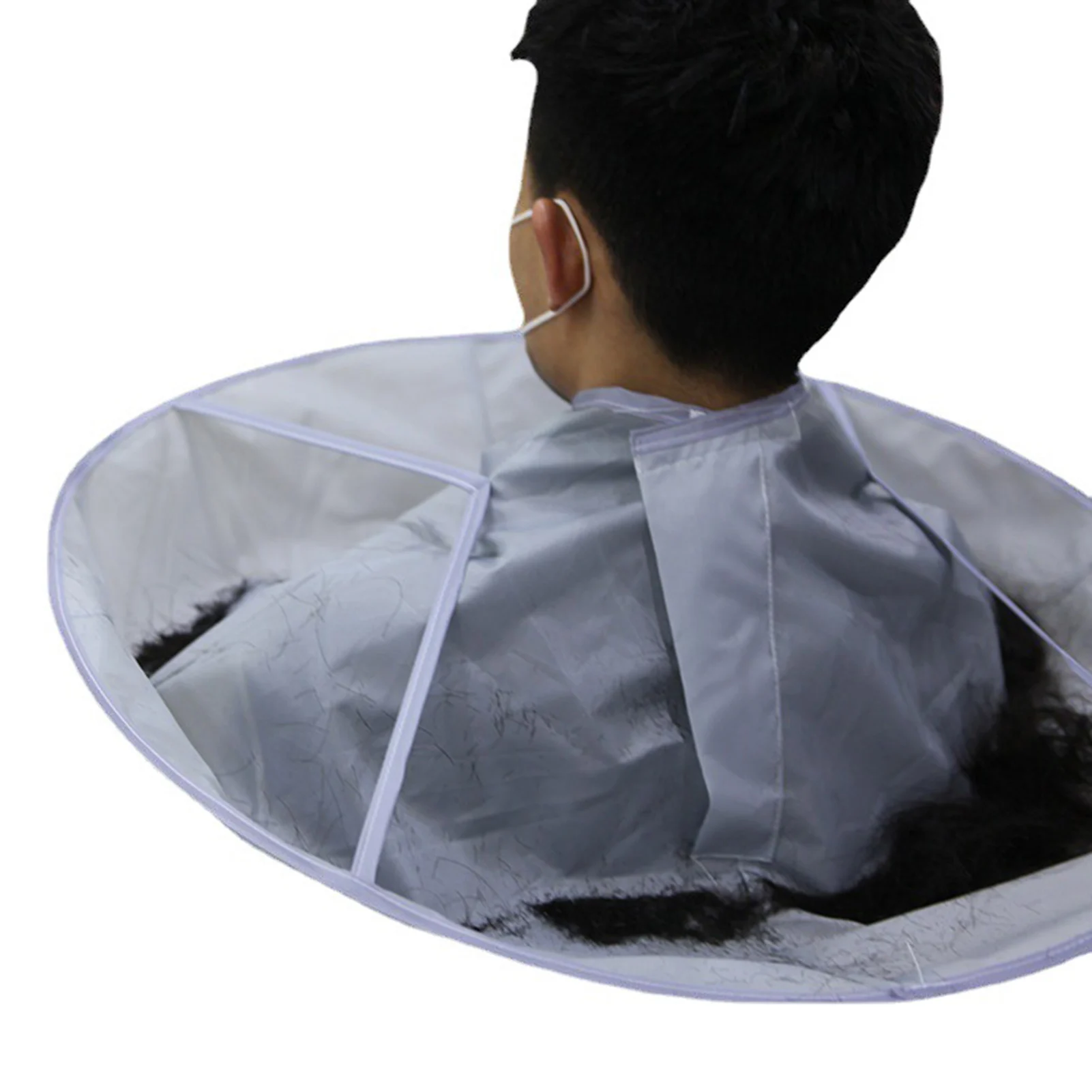 Hair Cutting Cape Waterproof Nylon Umbrella Type Adjust Size Barber Hair Catcher Cape for Kids Adults Grey