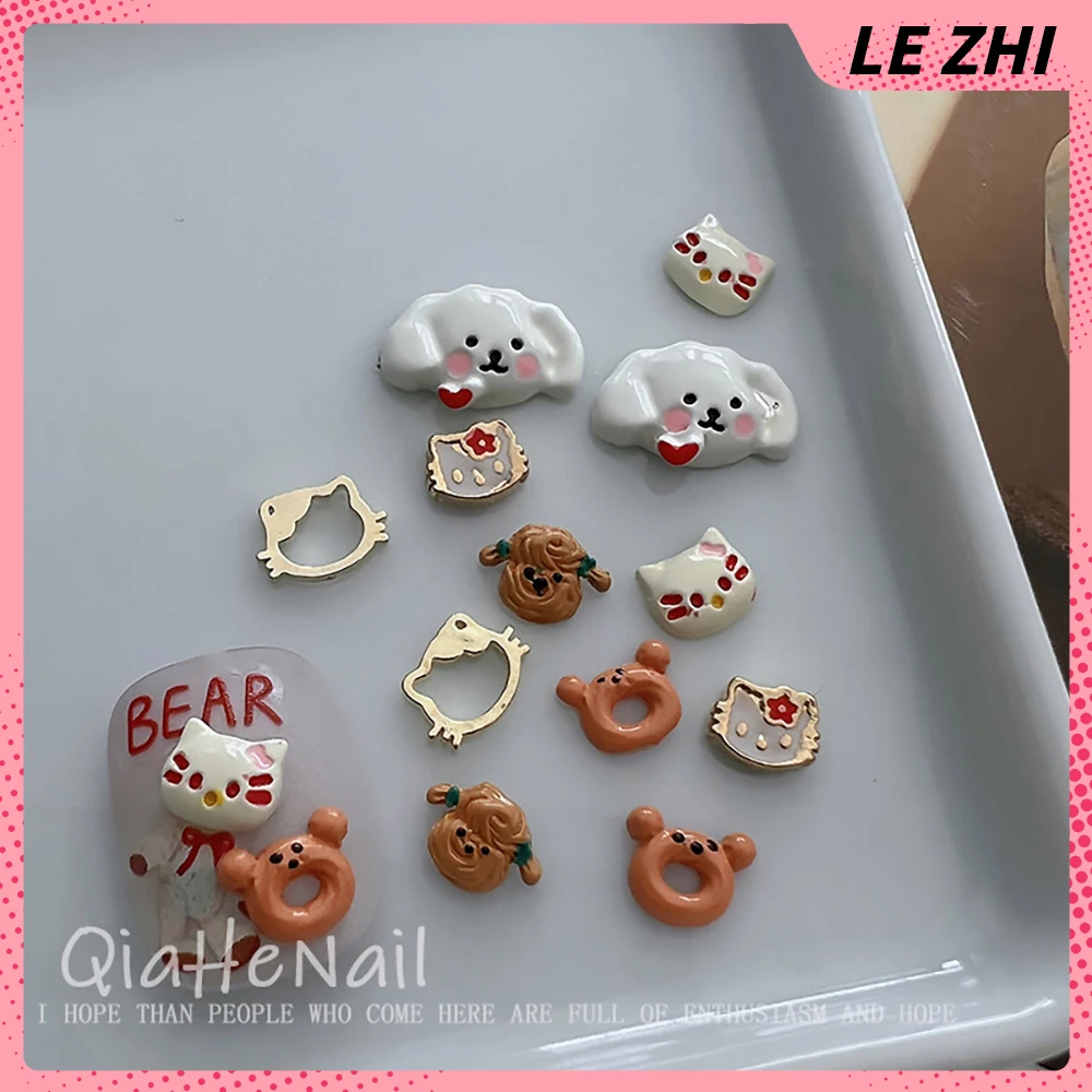 20PCS Kawaii Hello Kitty Metal Cartoon Nail Accessories Hollow Design Animal Image Maiden Heart Nail Art Charms DIY Supplies