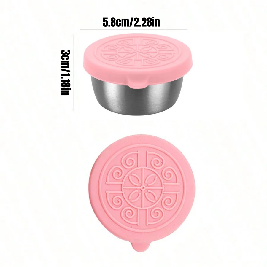 Imagen 7: Tazas para salsa de inmersión de acero inoxidable, platos para condimentos con tapas de silicona a prueba de fugas, contenedor de comida reutilizable para aderezo de ensalada, 1/4 Uds.