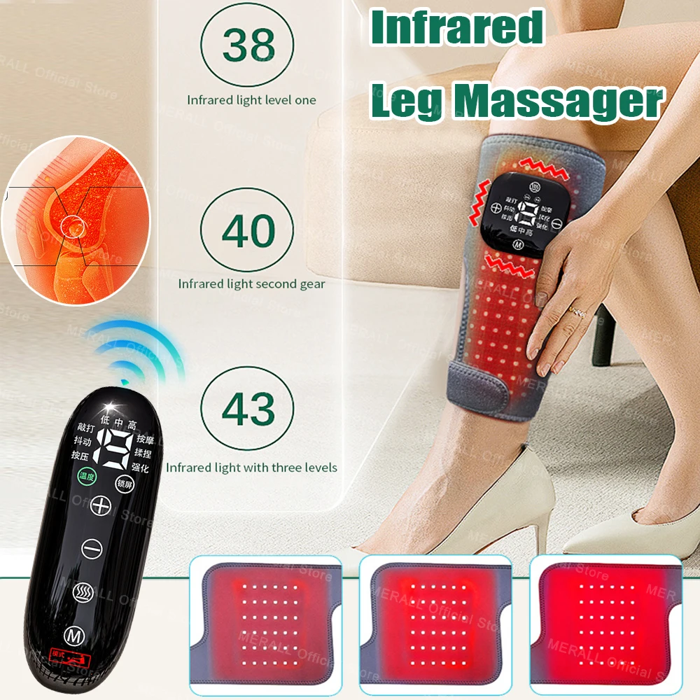 Infrared Calf Leg Massager Machine Red Light Therapy Heated Vibration Knee Massager Pad for Joint Pain Shoulder Leg Massager