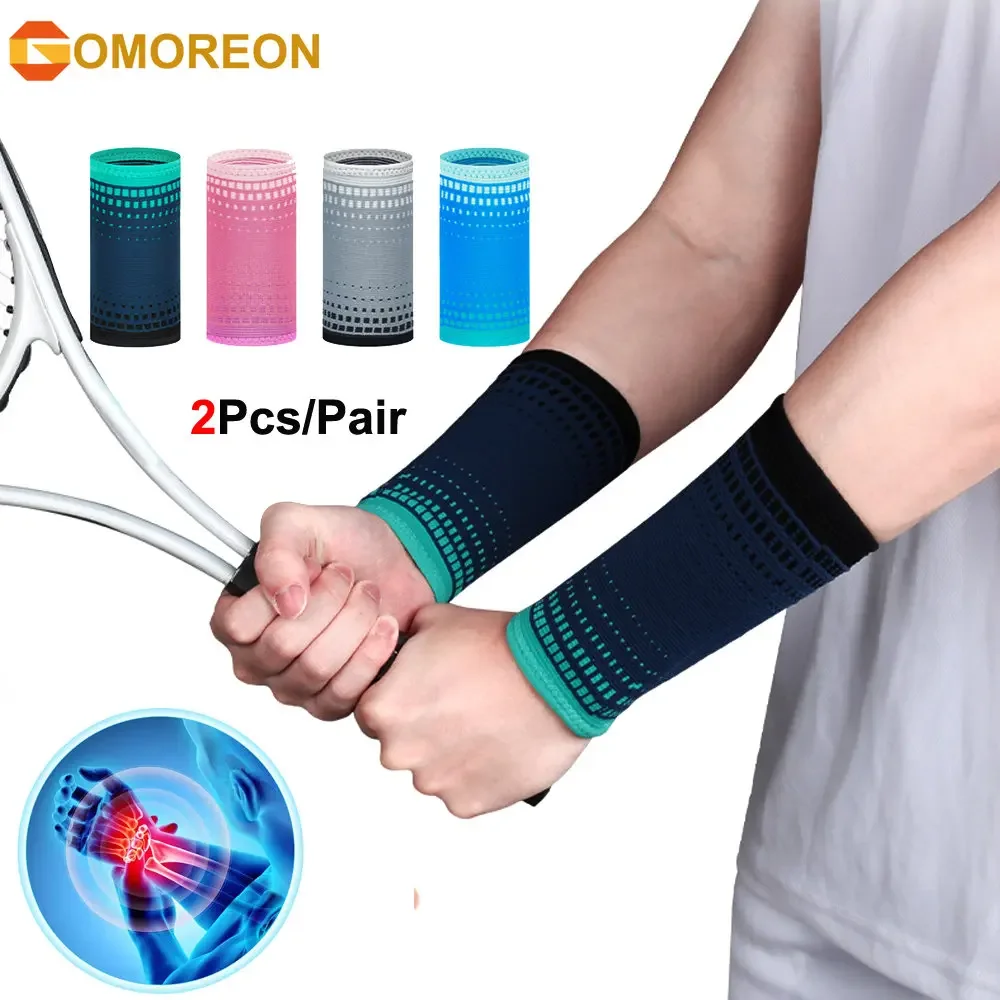 GOMOREON 2Pcs Wrist Band Nylon Knitted - Light, Elastic & Breathable - Men, Women - for Sweat, Sports, Exercise, Workout, Gym