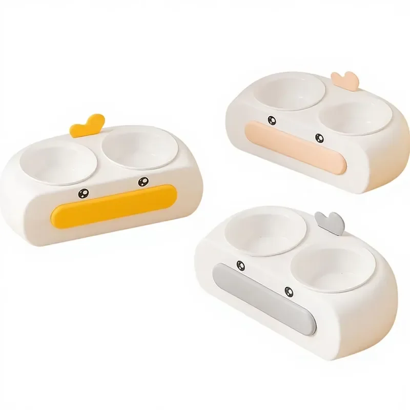 PetLead Modern Solid Pattern Universal Ceramic Double Bowl 500ml Waterproof IPX5 Rounded Pet Feeder for Cats and Dogs