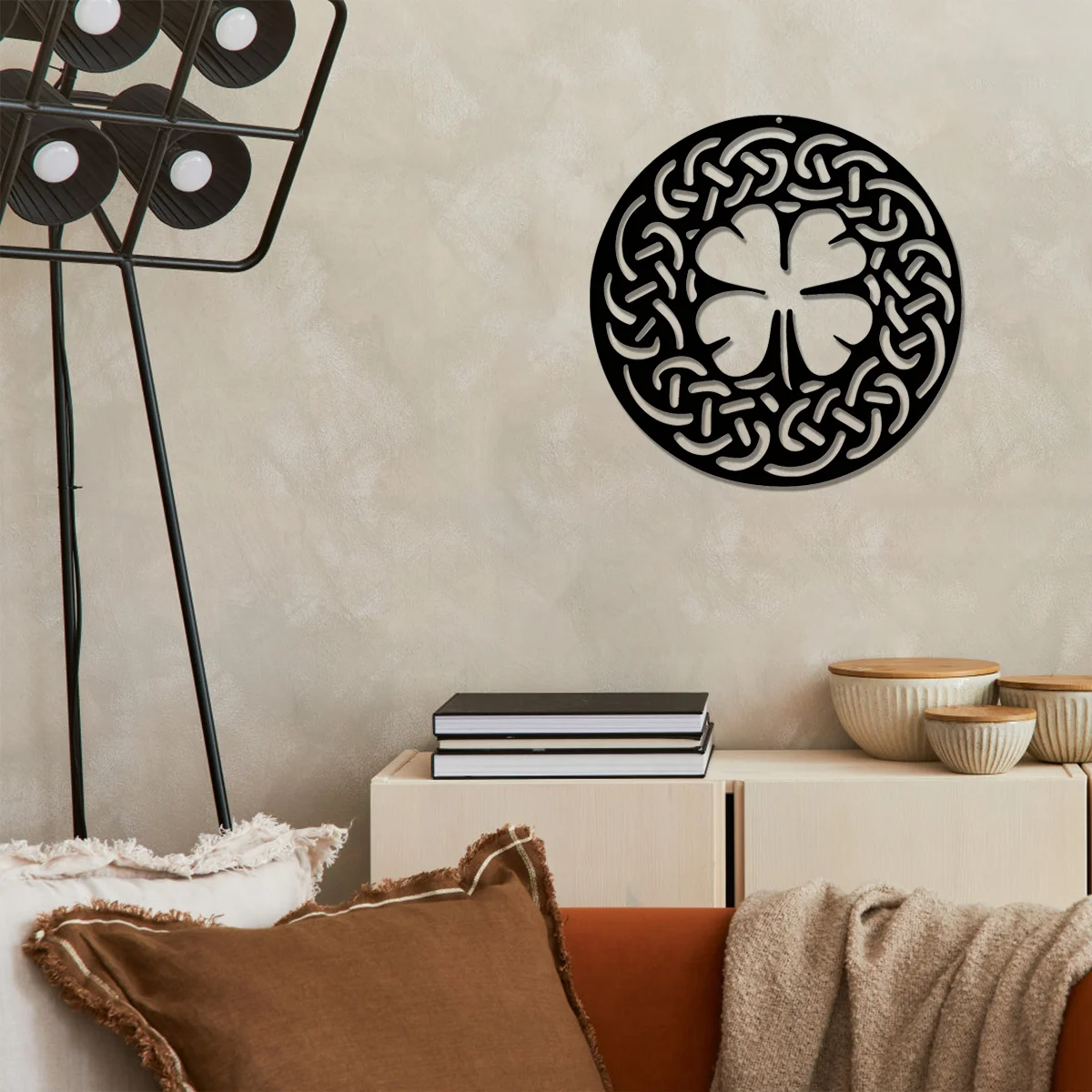 

Metal Wall Hanging Decor Celtic Four Leaf Clover Wall mounted Decor Nursery Bedroom Decor Sticker Mural Office Dining Room Lobby