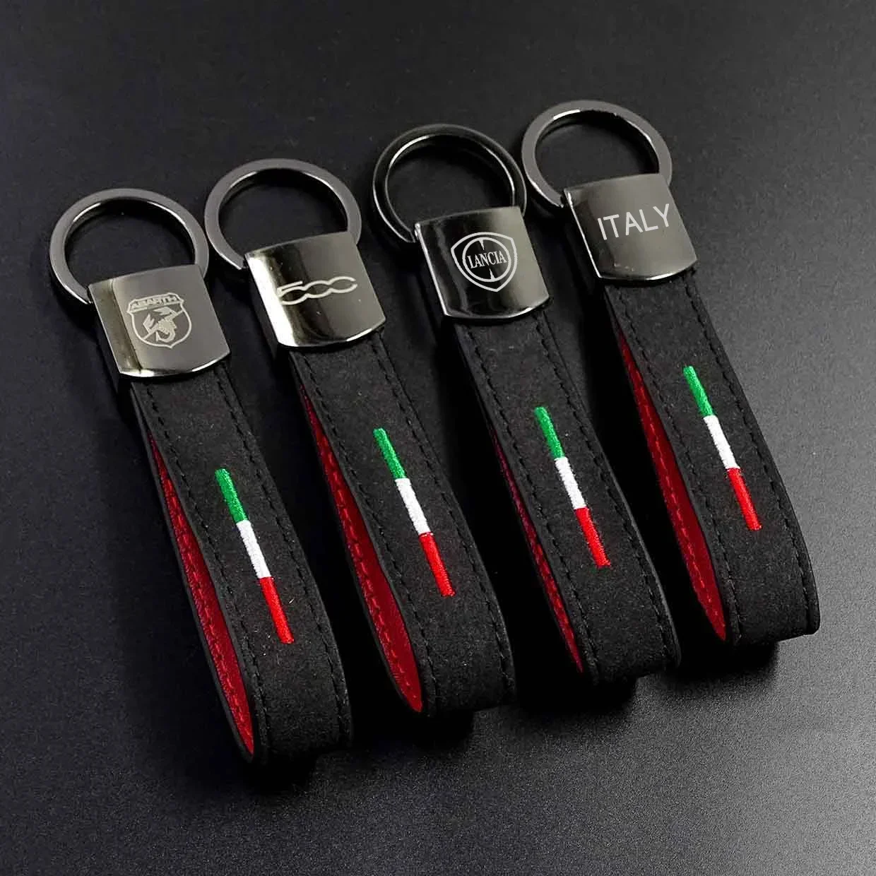 Horseshoe Italian flag Car key chain leather Keyring For Fiat 500 Stilo Alfa Romeo 156 Giulietta Mito Spider GT Abarth Lancia DR