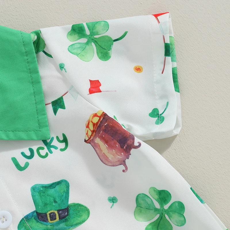 Toddler Baby Boy St Patricks Easter Day Outfit Little Kids Bunny Short Sleeve Button Down Shirt Gentleman Casual Shorts Set