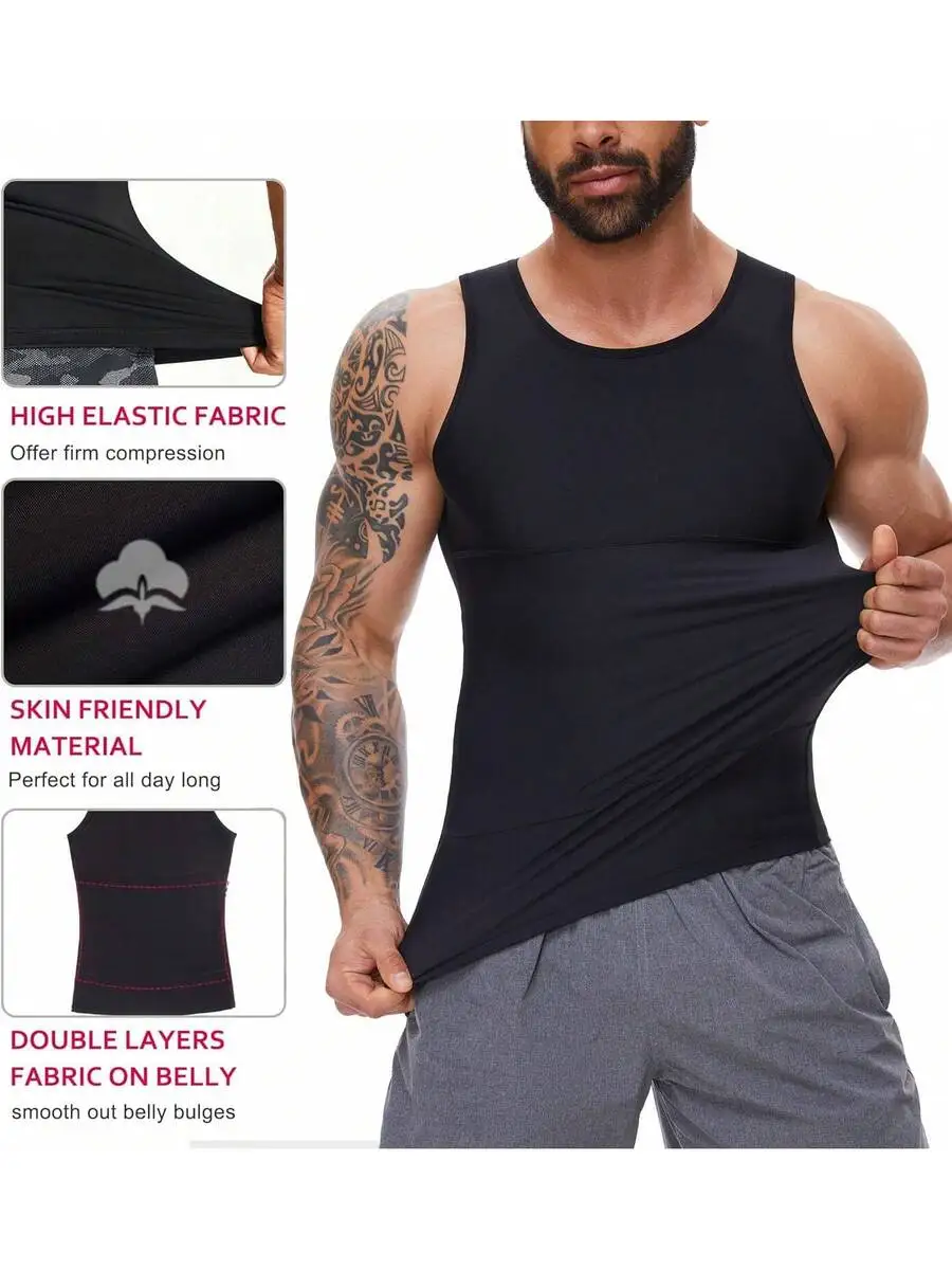 

Men Sleeveless Compression Tank Top For Chest And Abdomen Shaping, High Elastic Slimming Body Shaper Vest