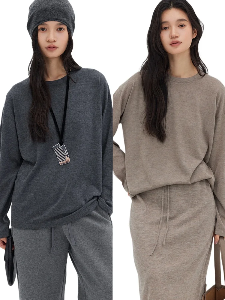 

Изысканный свитер из 18-игольчатого кашемира KVSS, 68 нитей, ультра-свободный крой, простой силуэт, круглый вырез, вязаный топ