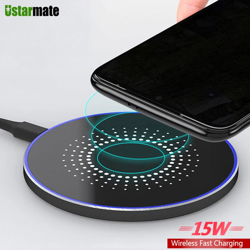 

15W Wireless Charger Pad Glass Mirror Metal Style for Samsung S20 Note 10+ Huawei Xiaomi Quick Charging for iPhone 12 11 Pro 8 X