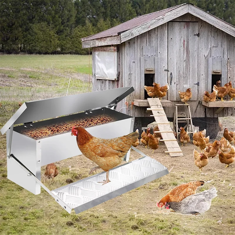 حوض أعلاف الدجاج، مستلزمات تربية الدجاج من نوع الدواسة، حوض تغذية مقاوم للمطر والقوارض، وحدة تغذية الدجاج الأوتوماتيكية، أوتوماتيكية #5