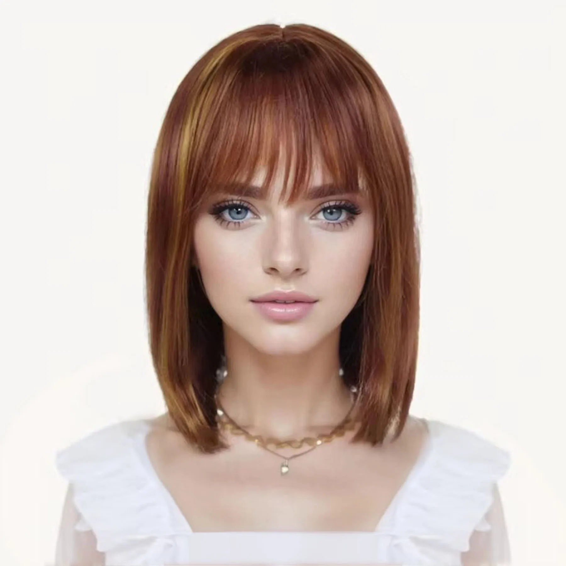 GNIMEGIL The Bobs Wigs with Bangs Short Brown Wig Straight Hair Casual Wigs for Mother Daily Wear Hair Accessories Full Wig