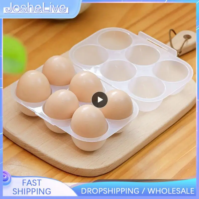 Egg Box 6 Grid Egg Holder Container Clear Reusable Egg Carton with Egg Dispenser Storage Boxes Kitchen Organizer for Camping