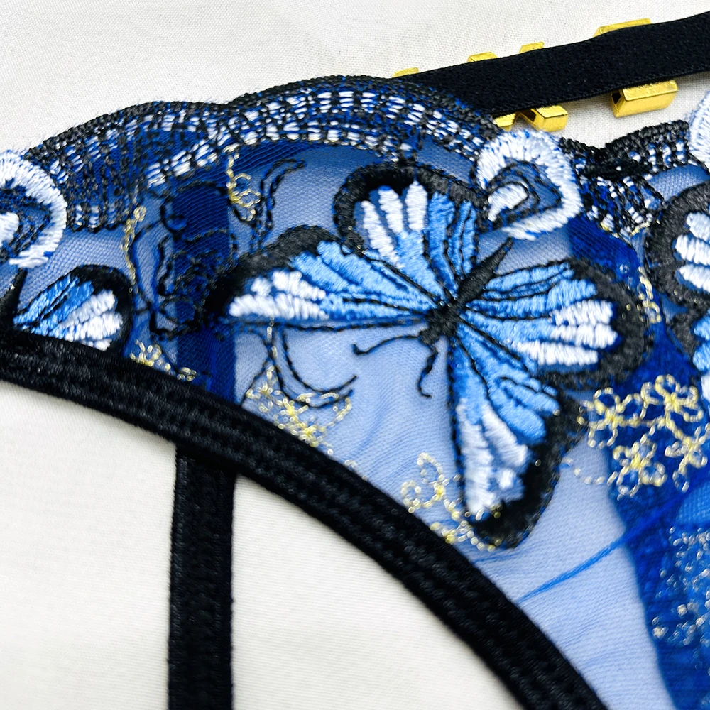 String with Name Embroidery Butterfly Crotchless Sexy Custom Mesh Thong Letters Tanga Women Personalized Bikini T Back Underwear