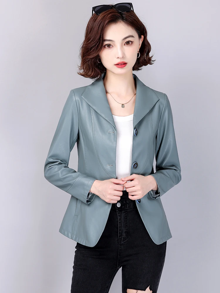 

Haining Genuine Leather Jacket Women's Short Style 2026 Spring New Slimming Sheepskin Small Suit Coat Leather Jacket