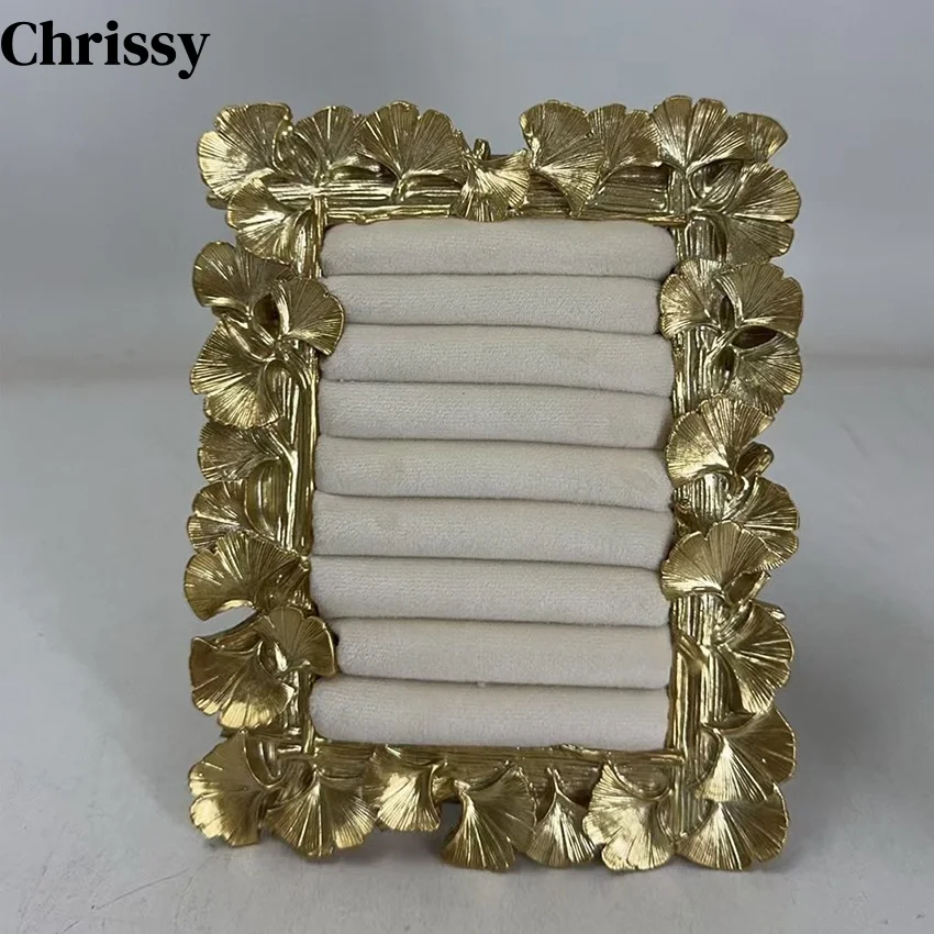 

Luxury Ginkgo Leaf Resin Ring Display Holder with Velvet Base, Elegant Earring Showcase Stand for Jewelry Store, Photo Prop, Bou