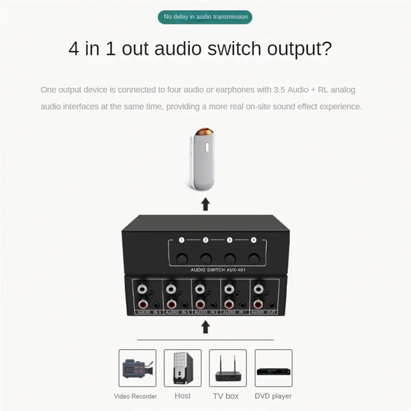 Excellent-RCA AUX Audio Switcher 4 In 1 Out Stereo Audio Selector 4X1 3.5Mm Aux L/R RCA Audio Switch Box Analog Audio Selector