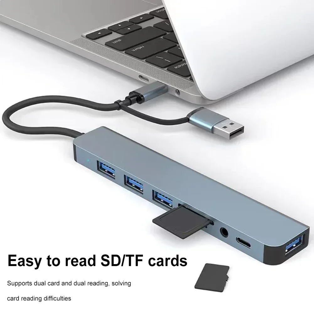 8 Port USB 3.0 Multiport Adapter Type C Hub Concentrator USB C Expander Aluminum Alloy SD TF Card Reader for Xiaomi Phone Tablet