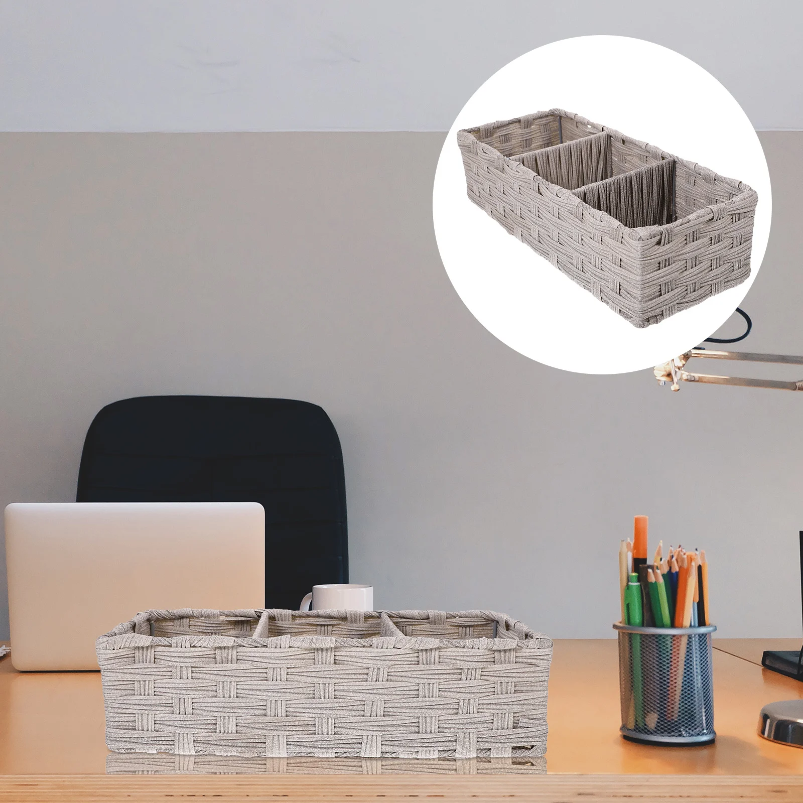 

Grid Straw Storage Box Rectangular Desk ganizer Lightweight Home Office Dorm School Supplies Container Household