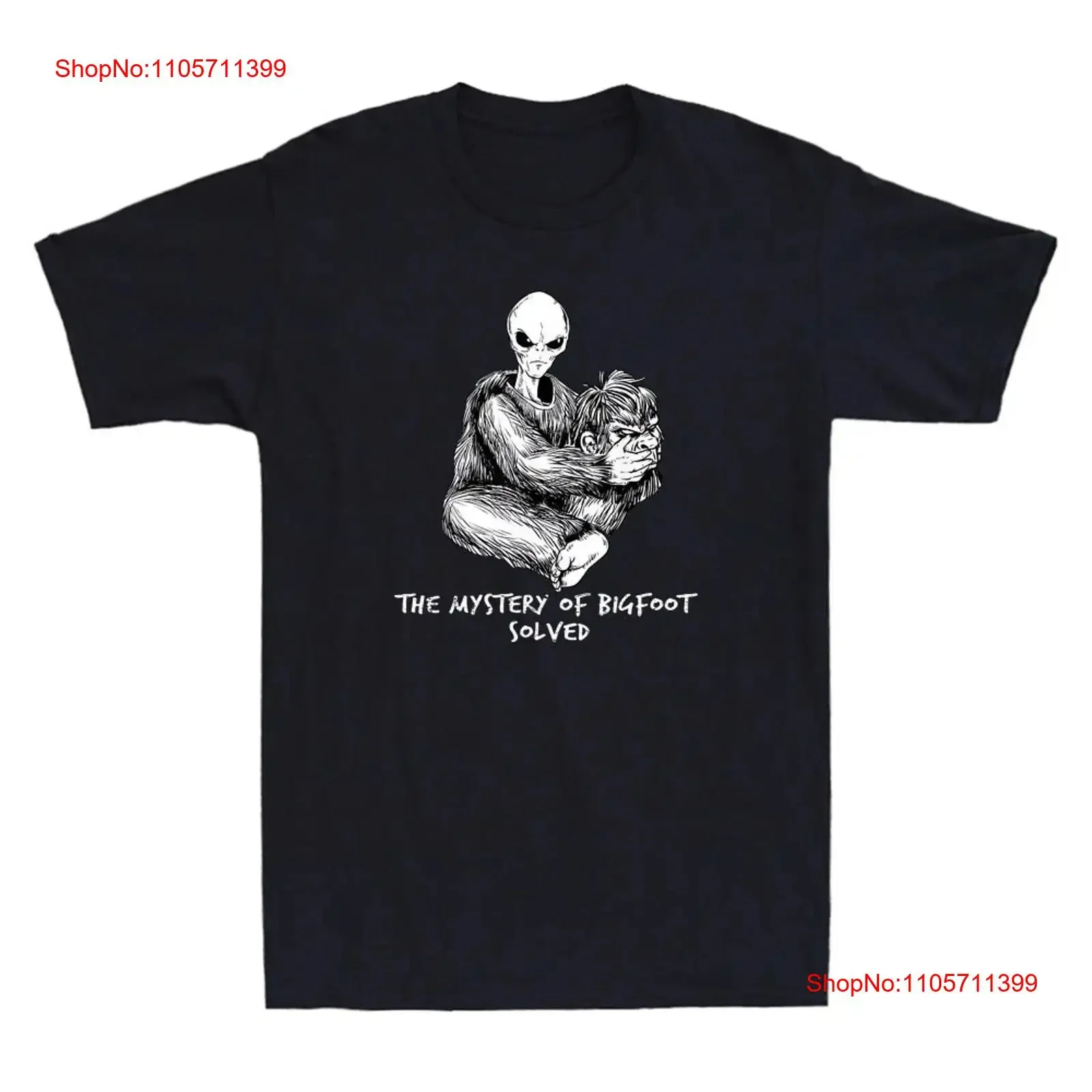 The Mystery Of BigFoot Solved Funny Alien UFO Meme Retro Men's T Shirt long or short sleeves vintage Washed fashion Soft