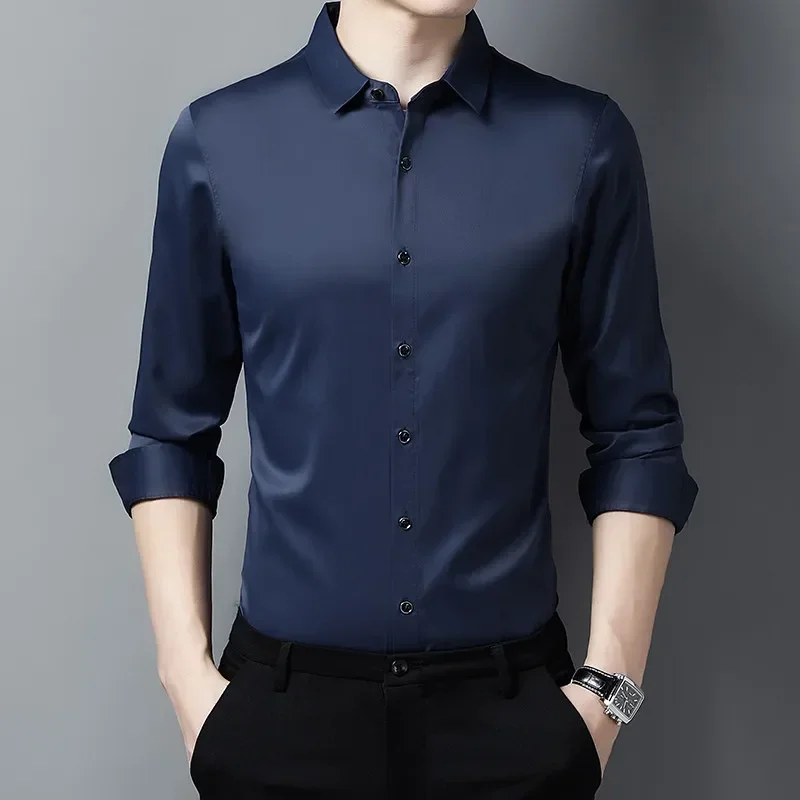 

2024 Autumn New Fashion Solid Shirt for Men Long Sleeve Business Korean Style Clothing Luxury Male Social Formal Shirts